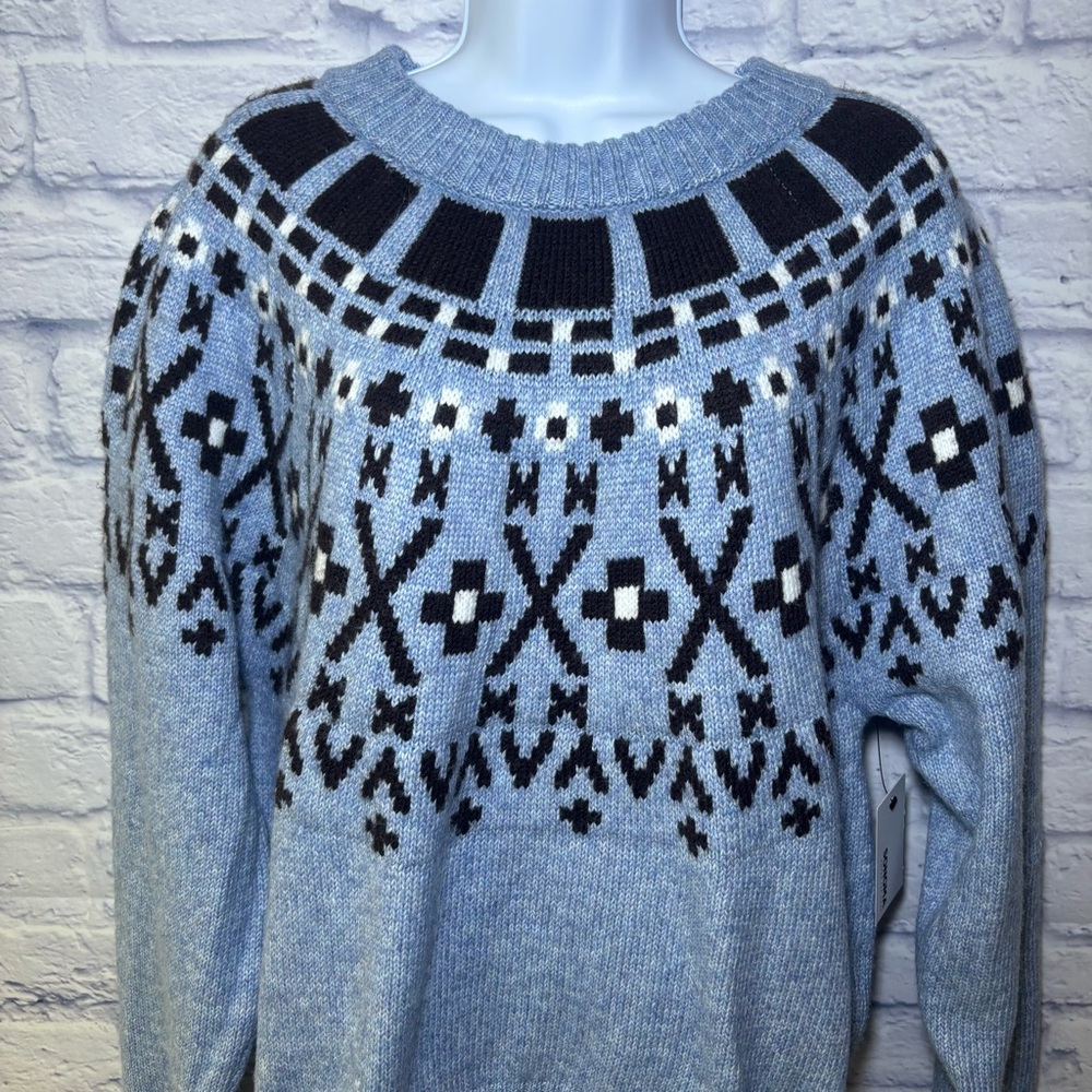 Crewneck Sweater Blue Fair Isles Pattern By Sonoma womens Size Large NWT